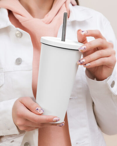Insulated tumbler with a straw